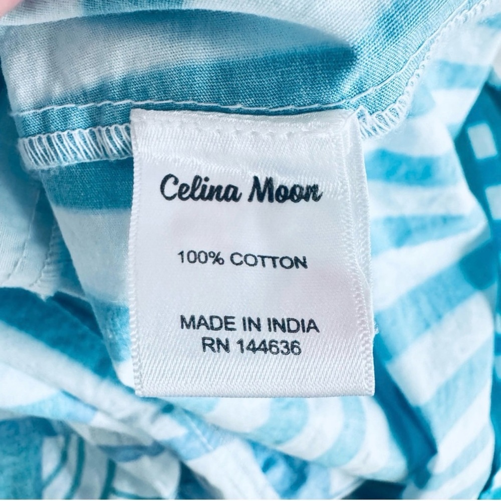 Celina Moon Mediterranean Print Halter Maxi Dress 100% Cotton Blue White Size M - Picture 9 of 10